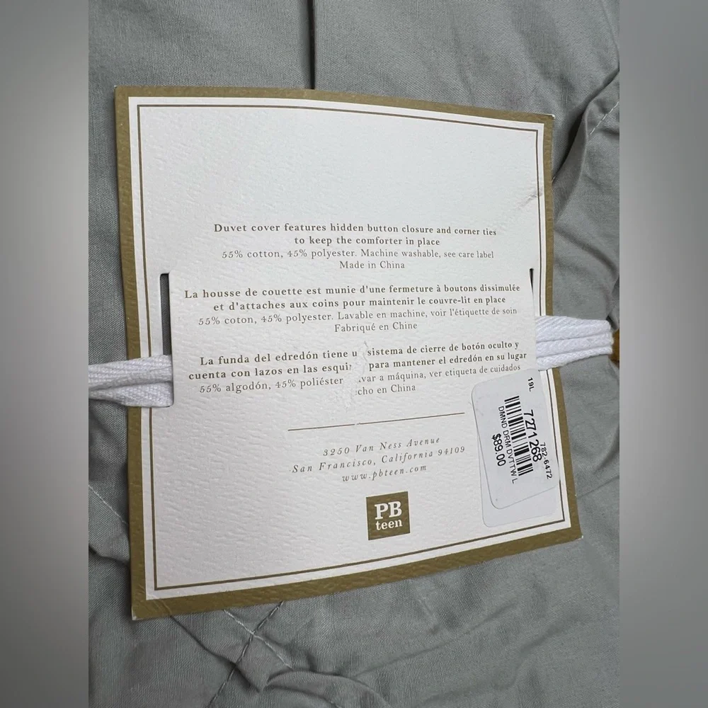 Pottery Barn Teen Diamond Dream Duvet Cover TWIN NWT Gray